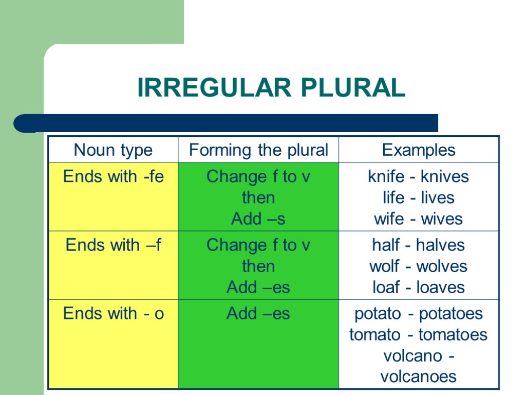 IRREGULAR PLURAL